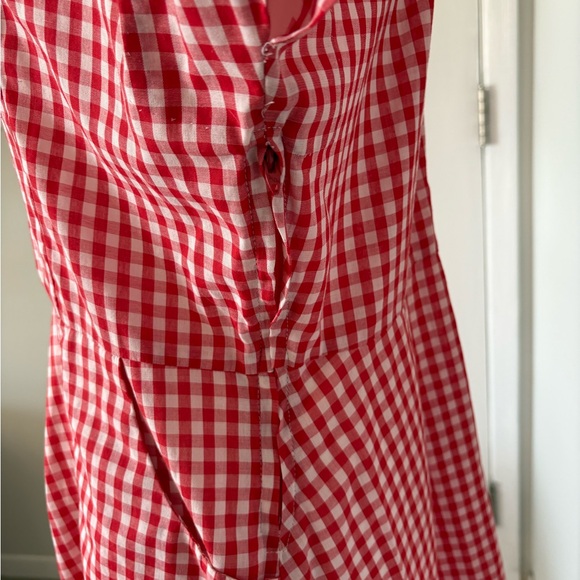 Handmade Red Gingham fit and flare Dress Pockets Vintage Style - Picture 5 of 9